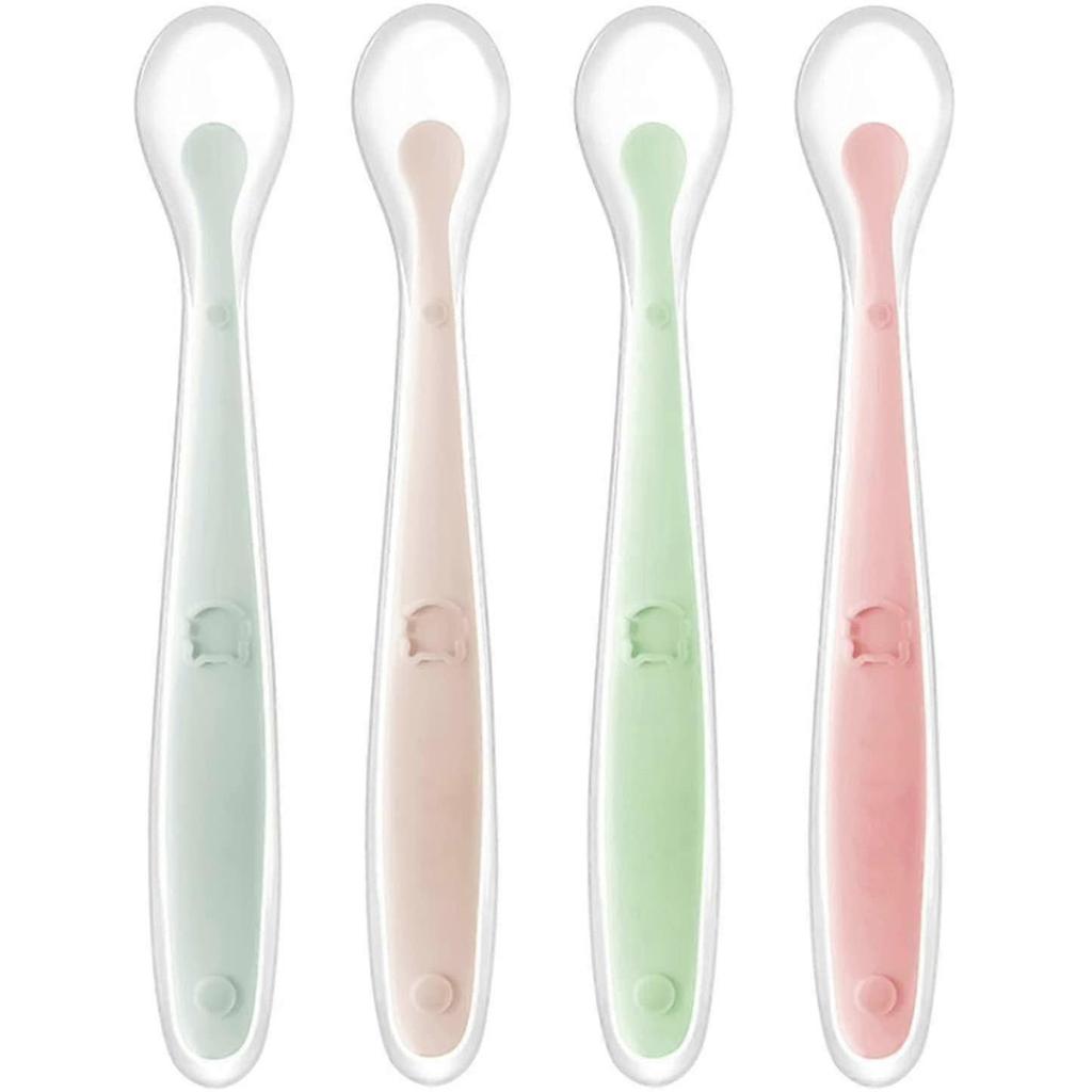 4 Silicone Baby Spoon, Soft Curved Baby Feeding Spoon, Rice Porridge Spoon Tw