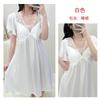 French elegant lace ice silk nightdress for women, summer long high-end short-sleeve loungewear with padded breasts, princess-style pajamas