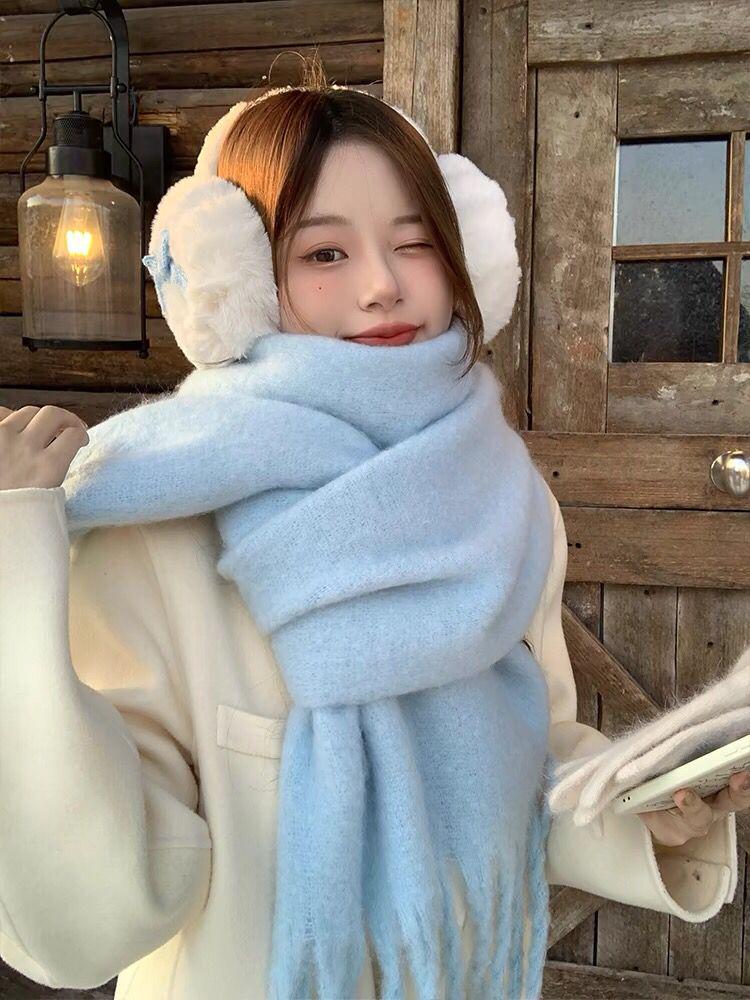 Unisex Mohair Scarf: Solid Color, Warm Winter Shawl