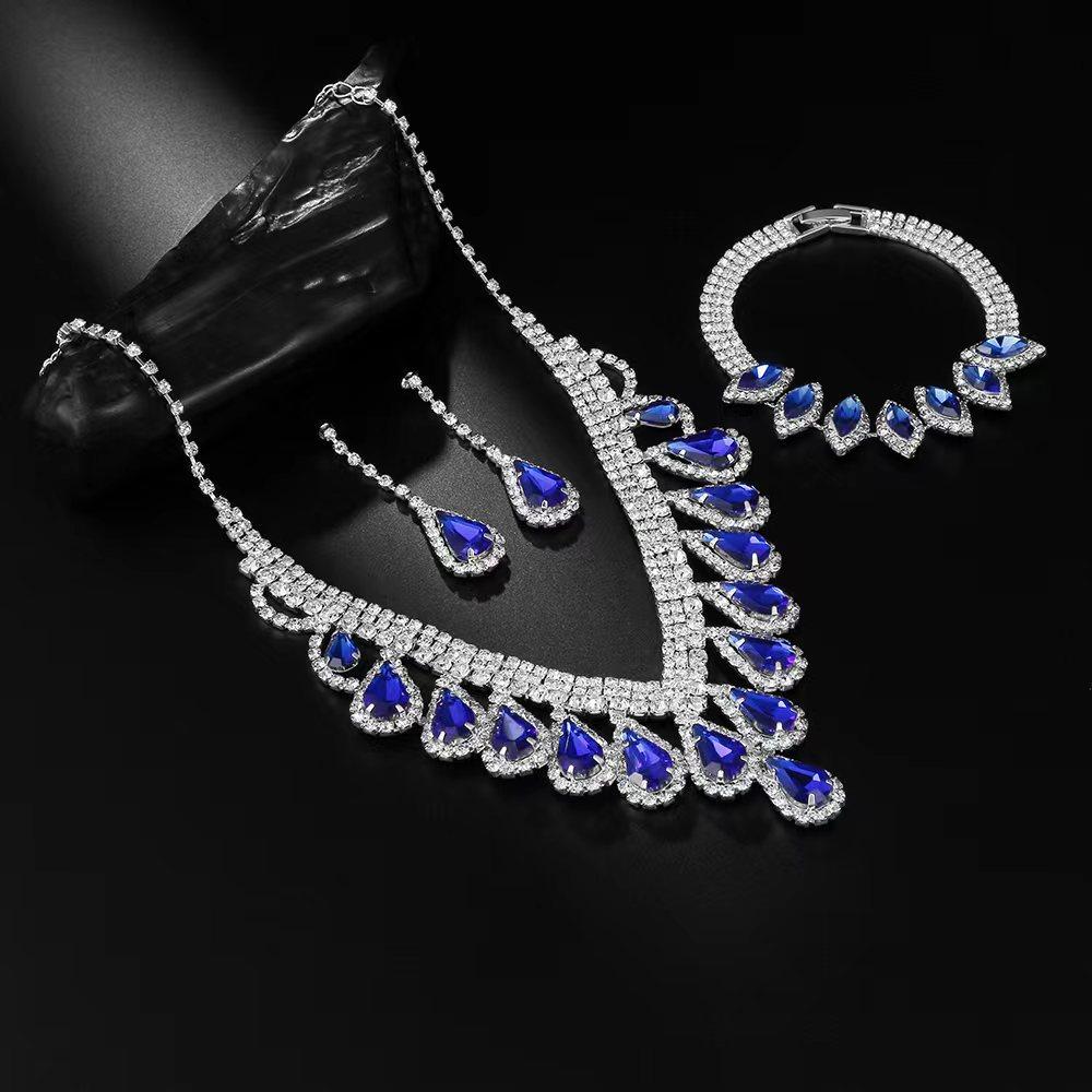 Свадебное платье, ожерелье, серьги, браслет, комплект из трех предметов, цепочка для ключицы