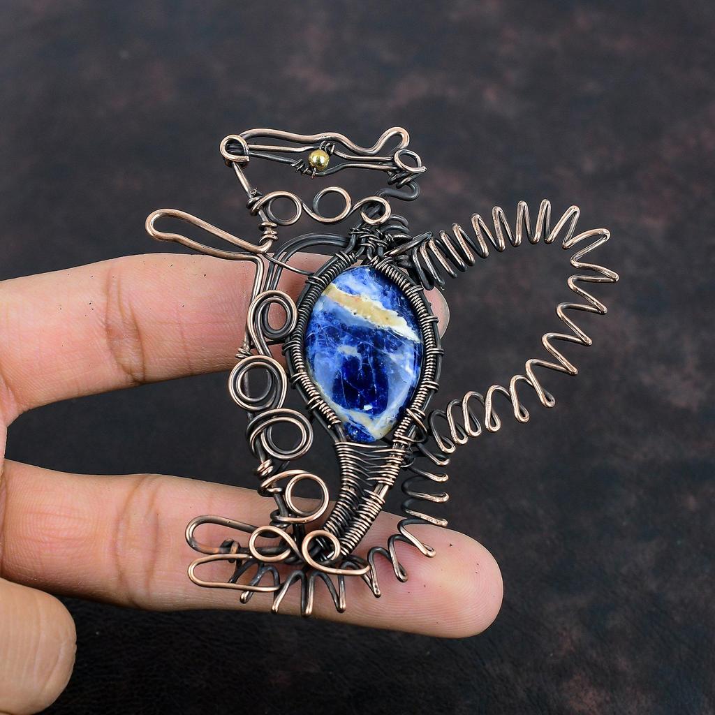 Sodalite Pendant Copper Wire Wrapped Pendant Gemstone Copper Jewelry Rabbit Pendant Handmade Pendant Wire Wrapped Jewelry Anniversary Gifts