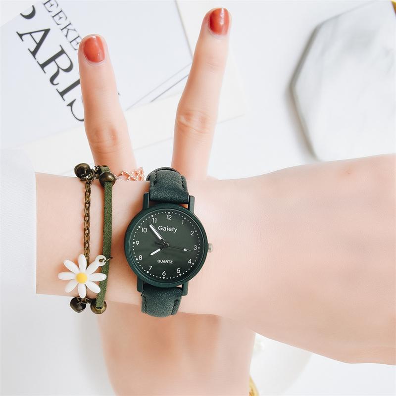 Женские модные часы, простой кожаный браслет, набор часов, кварцевые наручные часы, повседневные женские часы