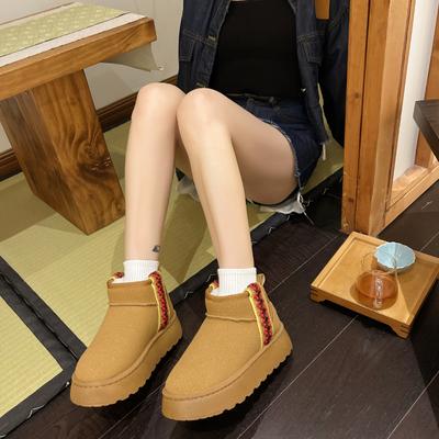 Новые зимние бархатные теплые сноубутсы для женщин, толстая подошва, увеличивающие рост, универсальные, модные, однотонные, женские ботинки с коротким голенищем