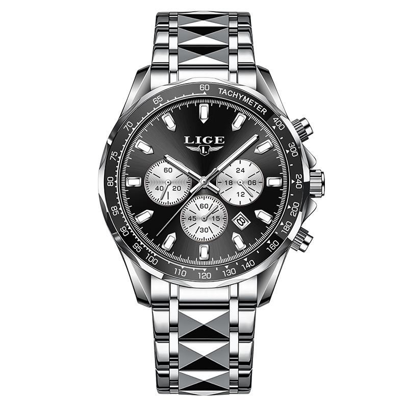 LIGE New Luxury Mens Wristwatch Waterproof Luminous Calendar Watch Men Quartz Military Watches Men Chronograph Male Watch Reloj