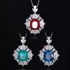 Jewelry Copper Bottom Gold-Plated Simulation Red Corundum Blue Spinel Light Luxury Pendant Female 14 * 16
