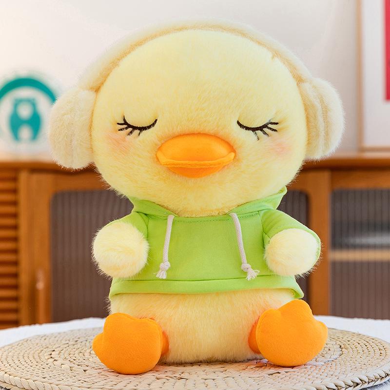Adorable Yellow Duck Hoodie Plush Pillow and Earphone Hug Doll