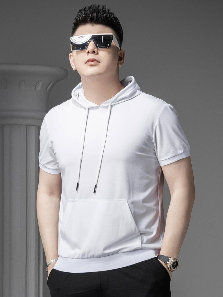 Ozhouzhan 2025 New Solid Hooded Casual T-shirt Men's Hood Short sleeve Hoodie Summer Half Sleeve T-shirt