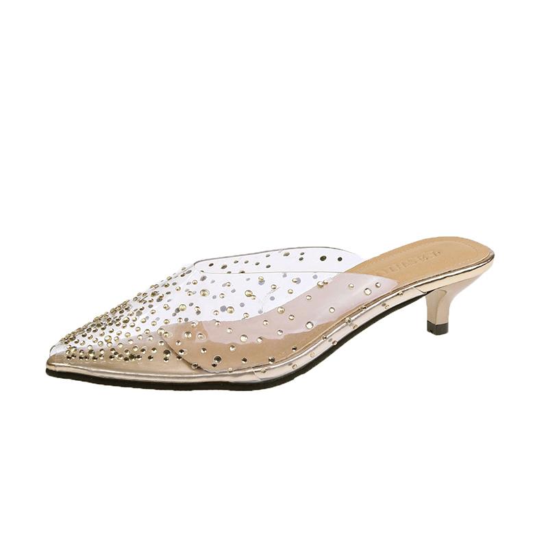 Мода Новые ПВХ Прозрачные Женские Туфли-лодочки Босоножки на среднем каблуке с кристаллами Туфли-лодочки со стразами и острым носком Женские свадебные туфли для подружек невесты Zapatos