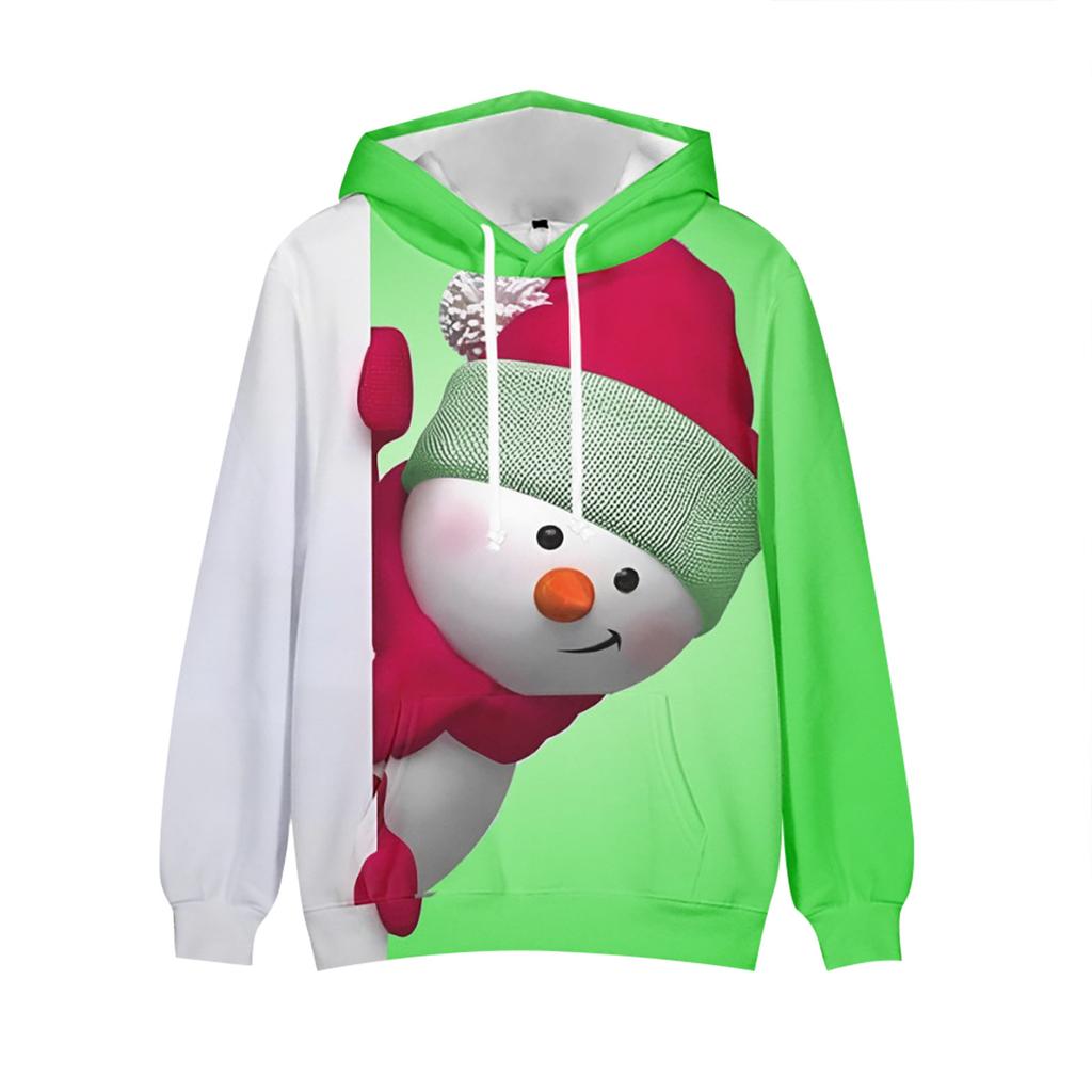Рождественский модный принт, свободный мужской и женский свитер с капюшоном и длинными рукавами