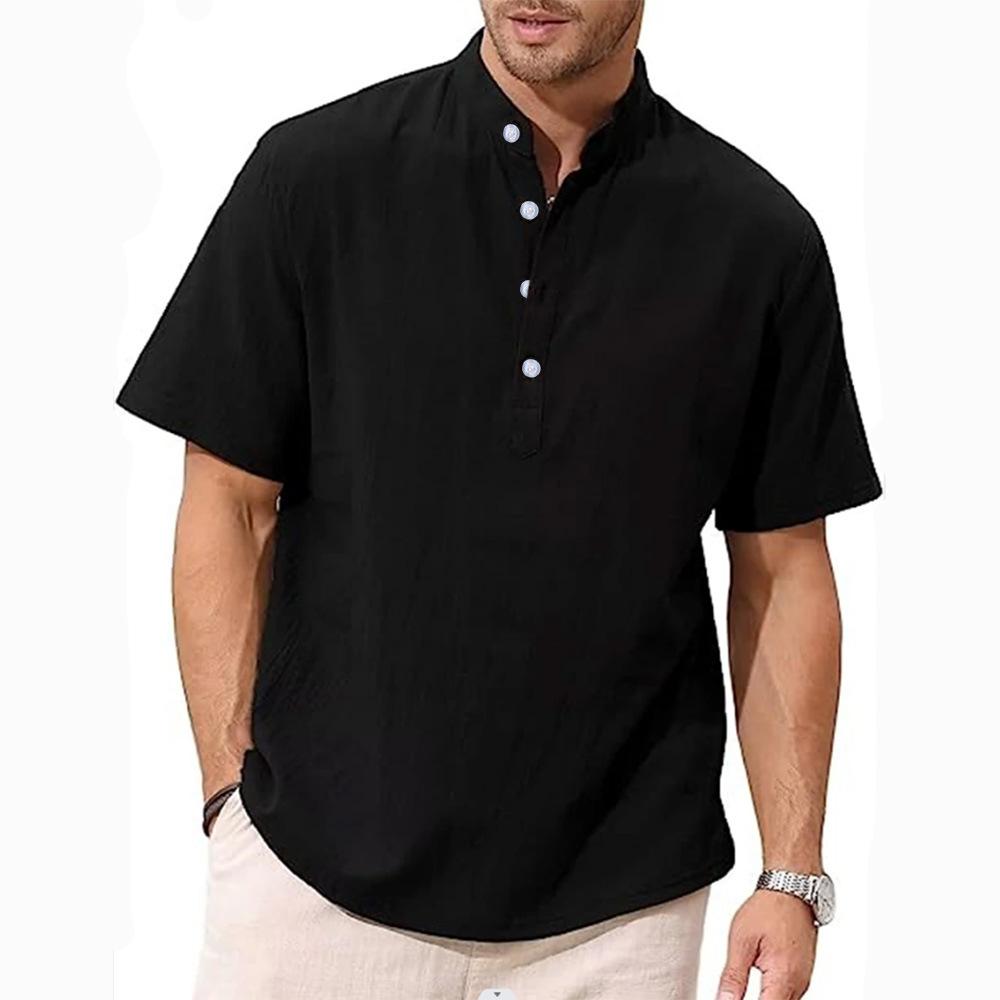 Мужская хлопково-льняная рубашка на пуговицах, повседневные топы на пуговицах с короткими рукавами, летние пляжные футболки для мужчин, свободные легкие дышащие футболки