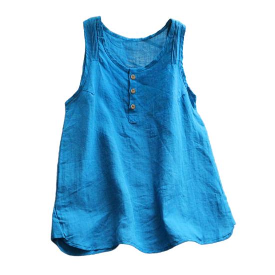 Women Vest Round Neck Sleeveless Solid Color Tank Tops Loose Fit Buttons Decor Summer Camisole Daily Wear