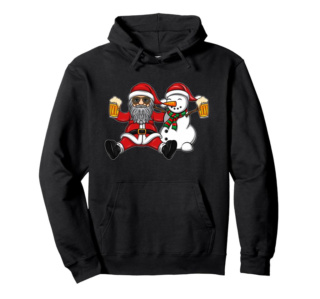 Beer Drinking Santa and Snowman Hoodie