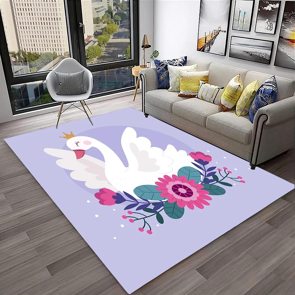 3D Cute Swan Princess Cartoon Cygnus Carpet Rug for Home Living Room Bedroom Sofa Doormat Decor,kids Area Rug Non-slip Floor Mat