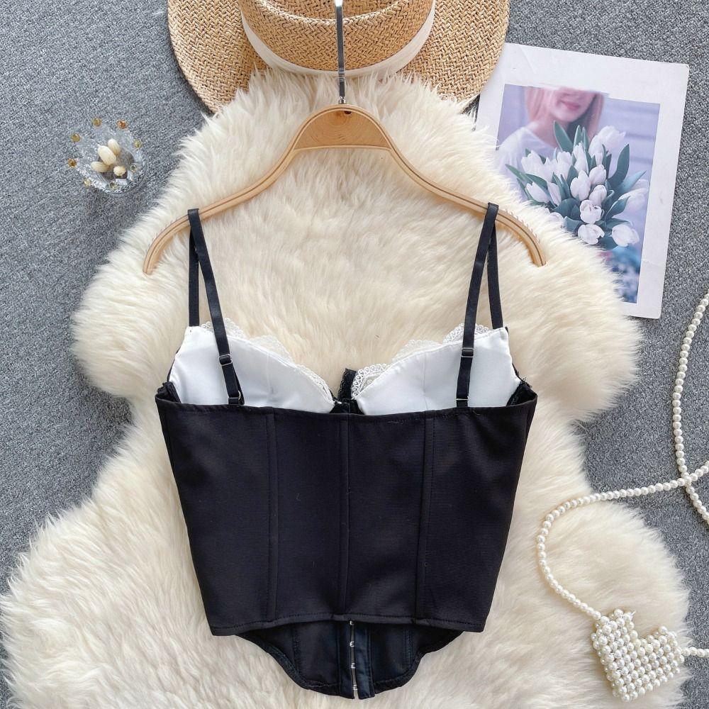 Камисоль с оборками, кружевом и цветком, с пряжкой, облегающий, укороченный топ, модный кружевной корсет, весна-лето