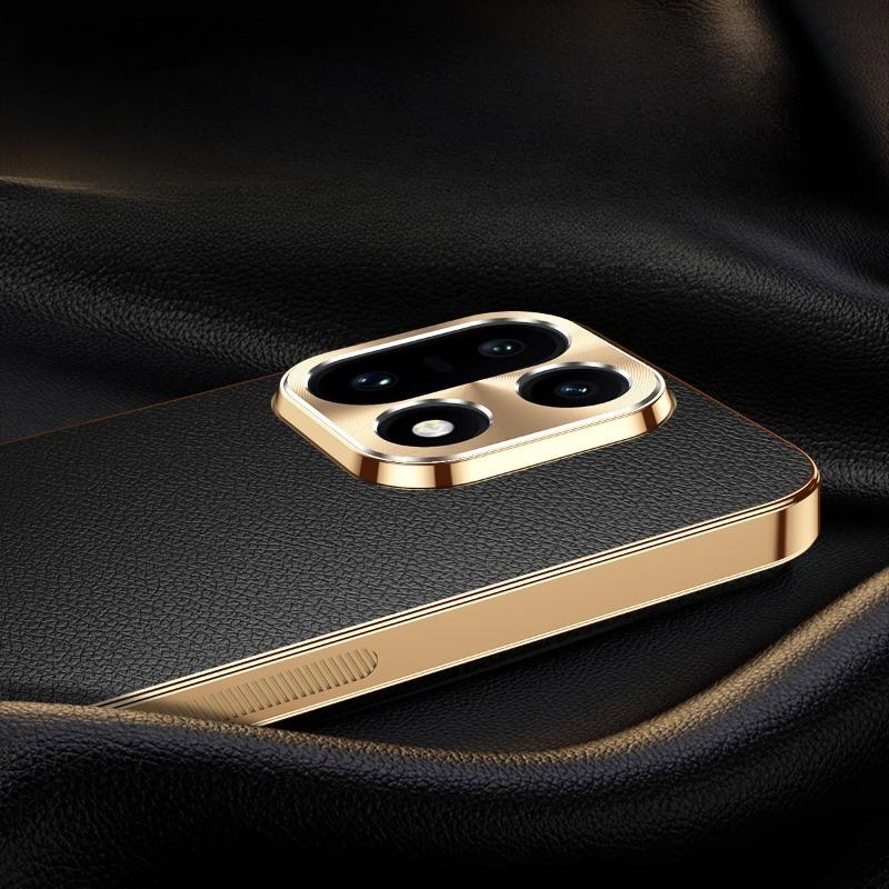 Чехол для телефона из ПУ кожи с гальваническим покрытием, противоударный, с текстурой личи, мягкий ТПУ каркас для OnePlus 15 1+15