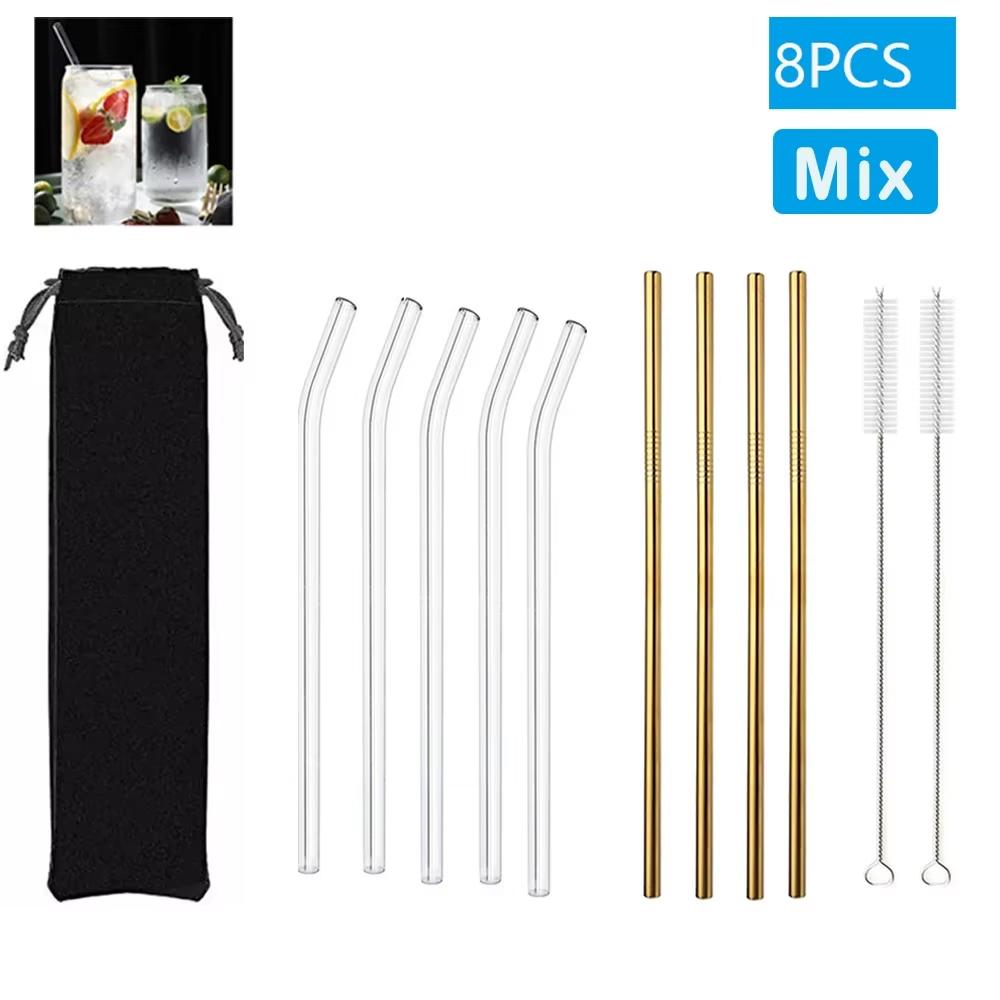 20-1Pcs Eco Friendly Glass Straws Reusable Drinking Metal Straw with Brushes Smoothies Milkshake Cocktails Party Bar Accessory Cup Holders 5