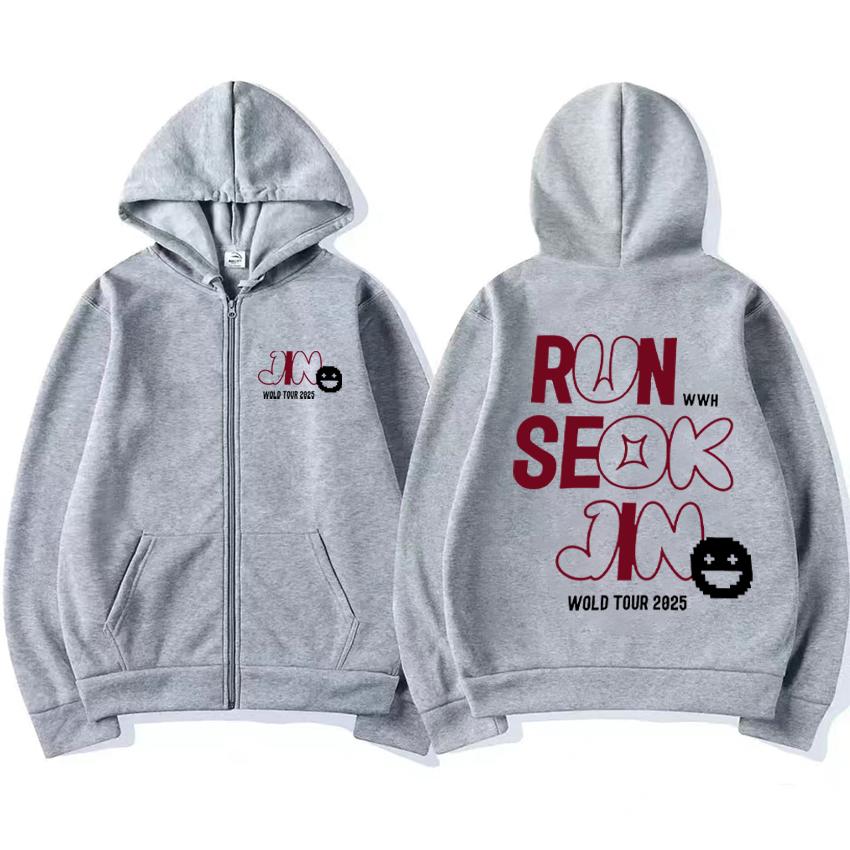 Худи Jin Runseokjin World Tour Мужское Женское НОВОЕ Винтажное Пальто Флис Повседневная Куртка на Молнии Осень Зима Свободные Толстовки