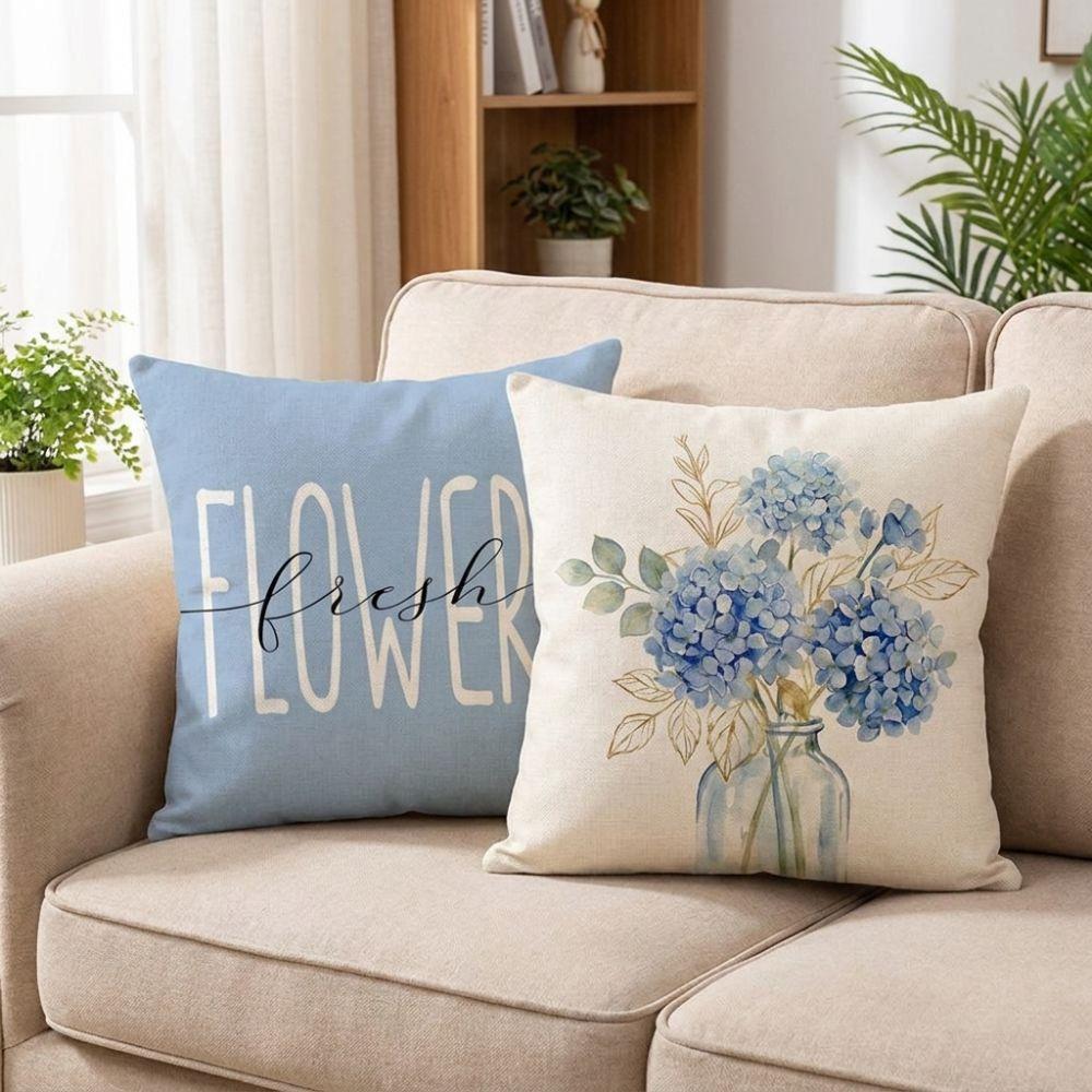 Linen Hydrangea Cushion Cover Flower Printed Cushion Case Pillowslip Throw Pillow Cover  Bedroom