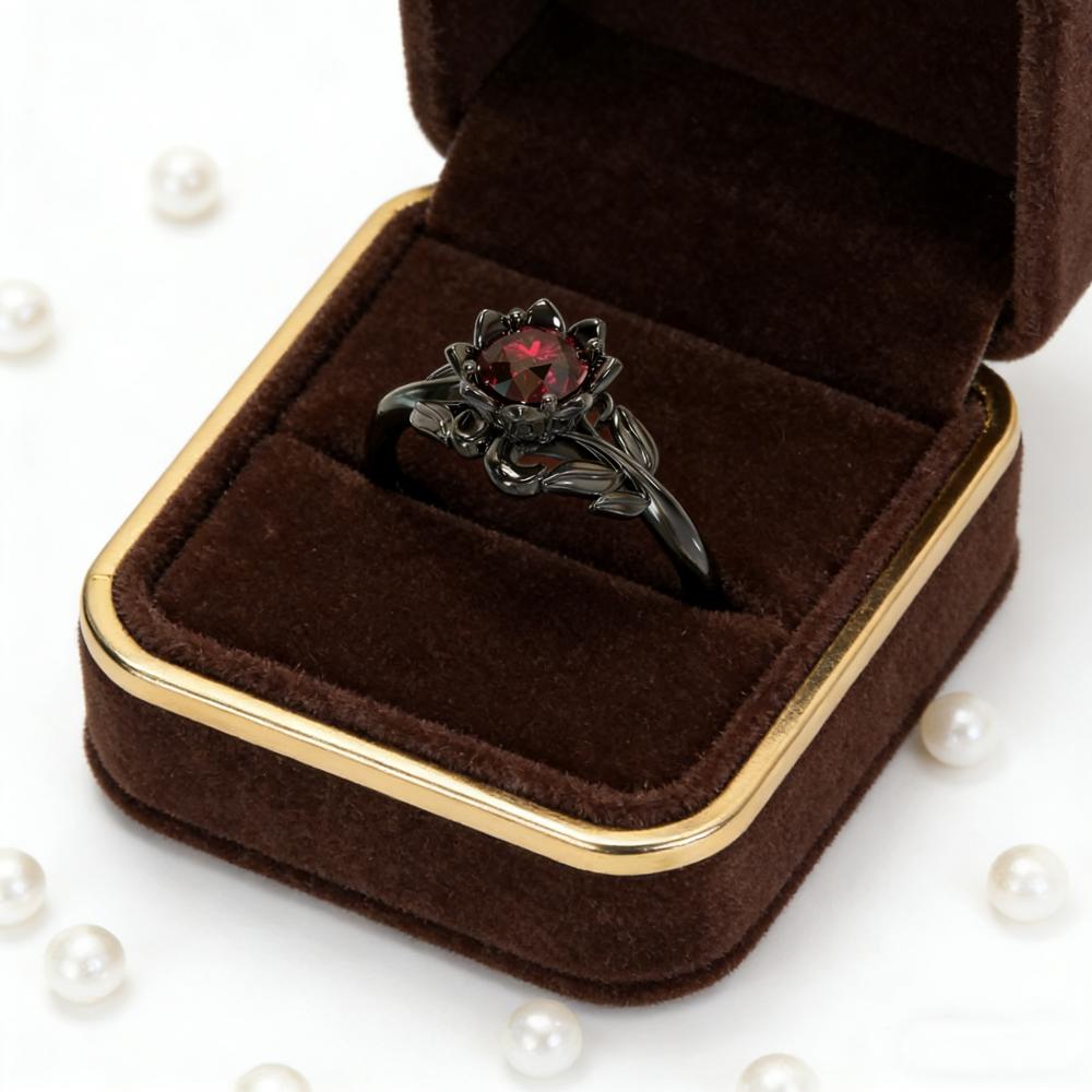New Elegant Black Flower Shape Zircon Ring for Women Wedding Engagement Jewelry Accessory Sizes 5-11