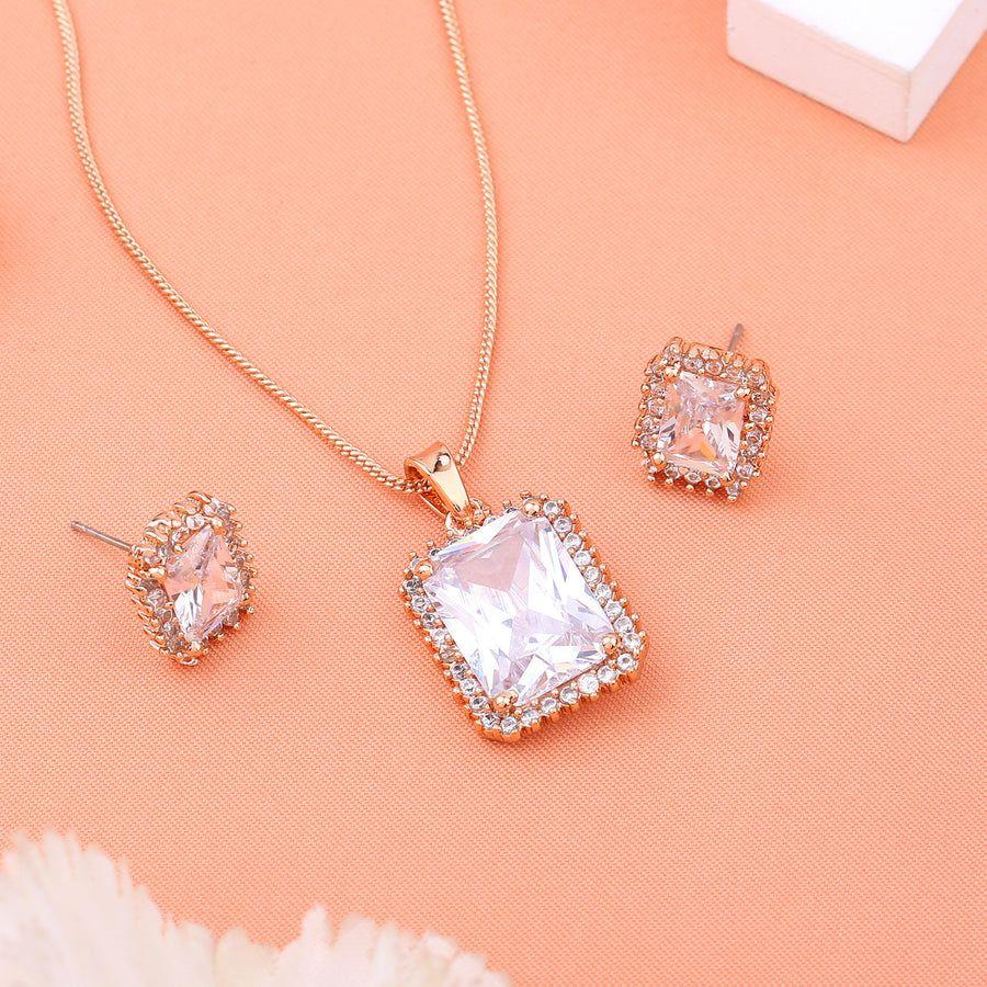 Набор дизайнерских квадратных подвесок Estele с розовым золотом и CZ для женщин