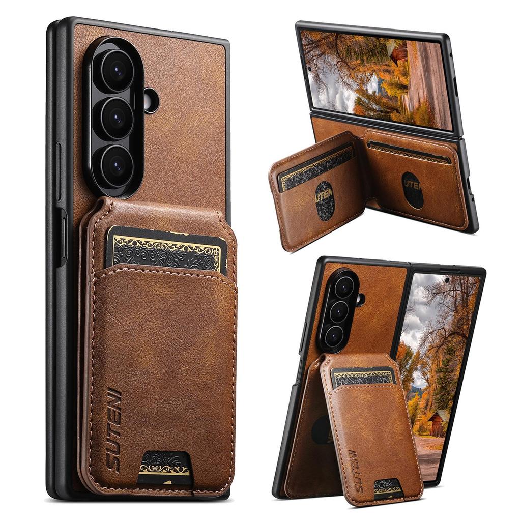Кожаный чехол для телефона SUTENI со слотом для карт и подставкой для Samsung Z Fold 7/6/5 - Защитная крышка с текстурой масляного воска