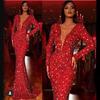 Зима новая Европейская и Американская женская платье рыбий хвост край красный блестящий длинный рукав v-образный вырез платье длинное платье