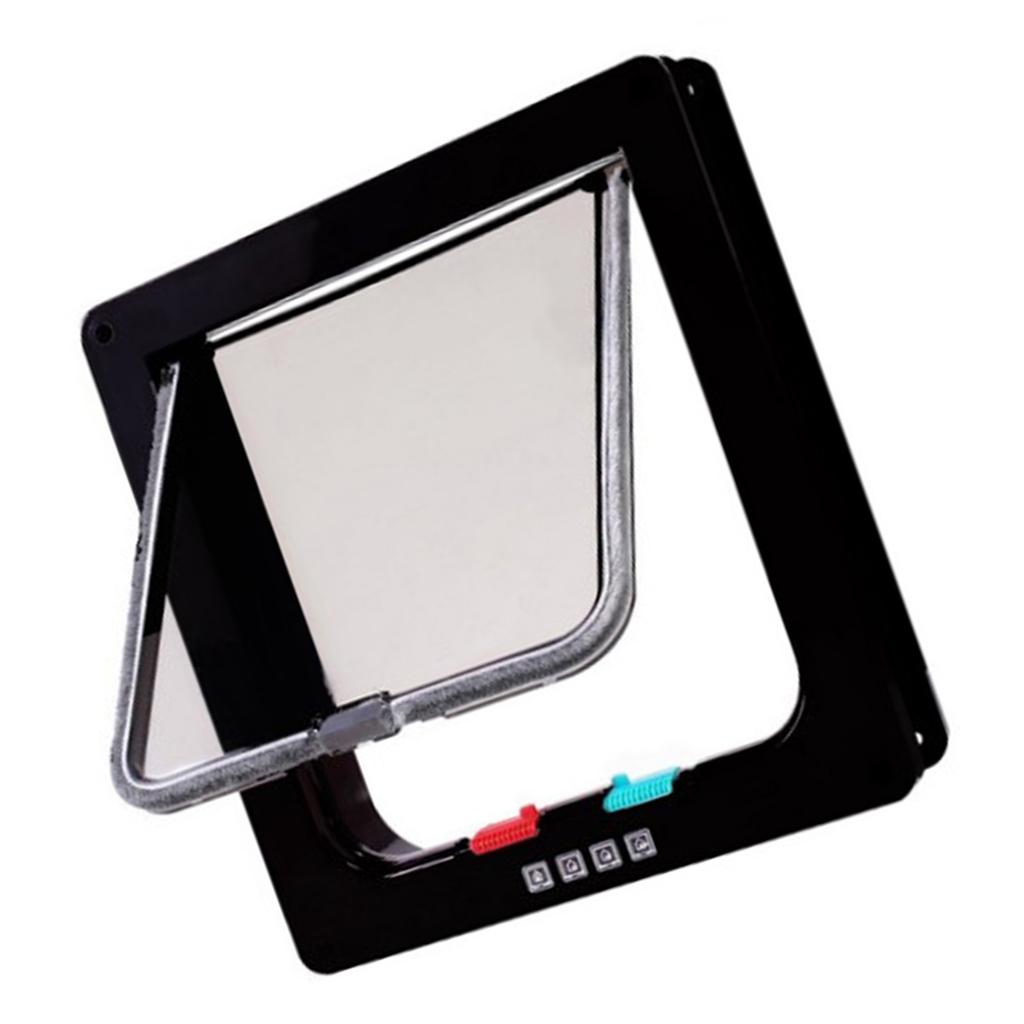 Cat Door Wearproof Automatic Window Closure Function Cat Interior Exterior Door for Pet Cat Dog Black L