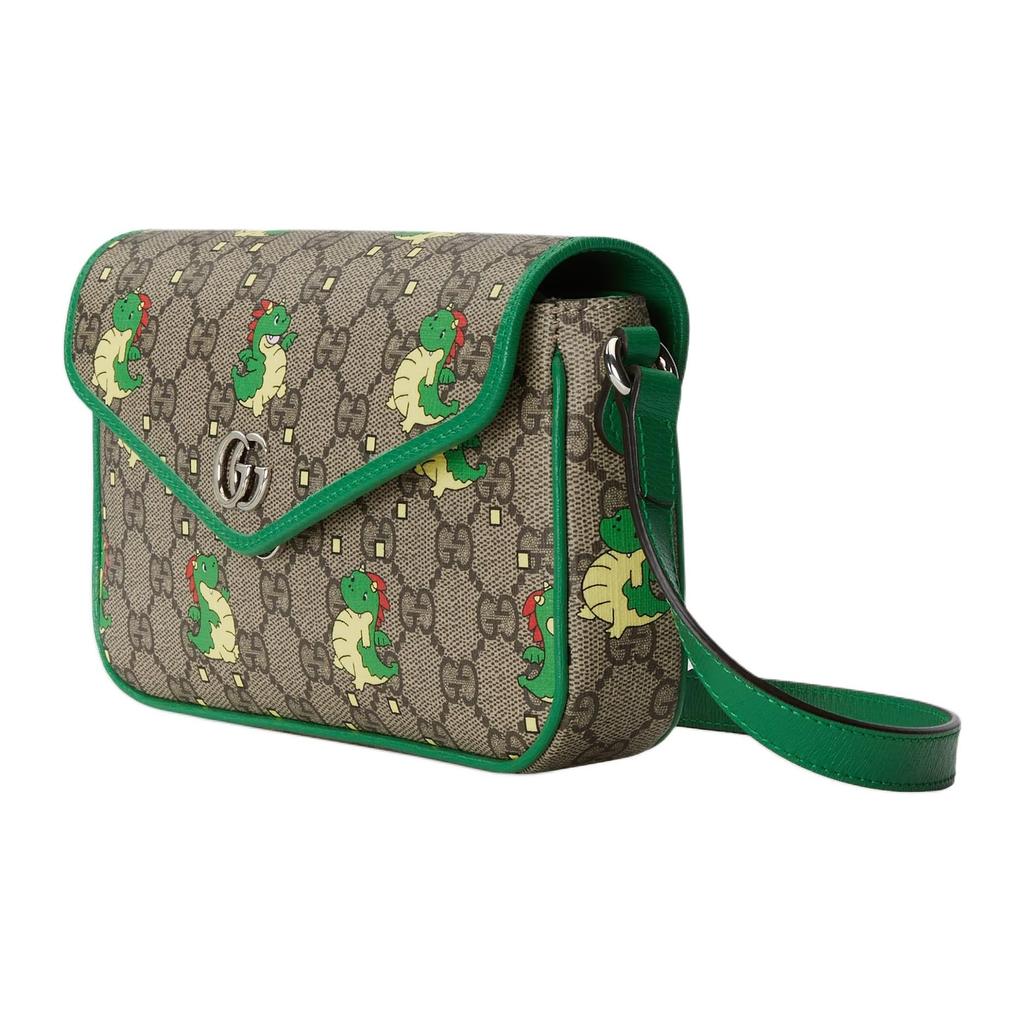 Gucci Chinese New Year Collection Double G Logo Adjustable Shoulder Strap Dragon Baby Print Canvas Leather Trim Handbag 774371-FACYZ-8746
