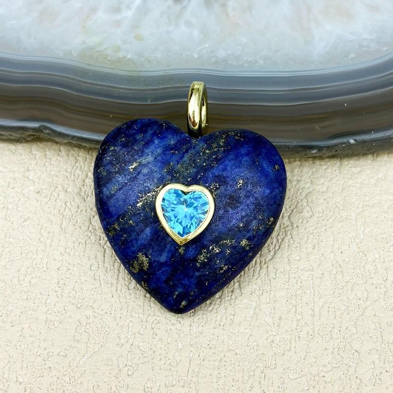 Natural Crystal Love Pendant Gemstone Pendant with Zircon Heart Flashing Stone Pendant Necklace Jewelry Making