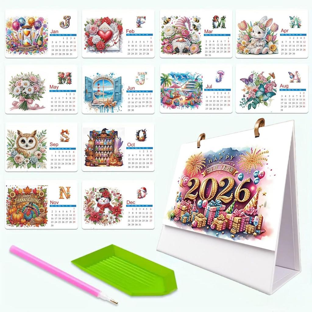 2026 Standing Desk Calendar DIY Diamond Art Painting Monthly Flip Desktop Calendar with To Do List Calendars Planner for Home Office-2026-A