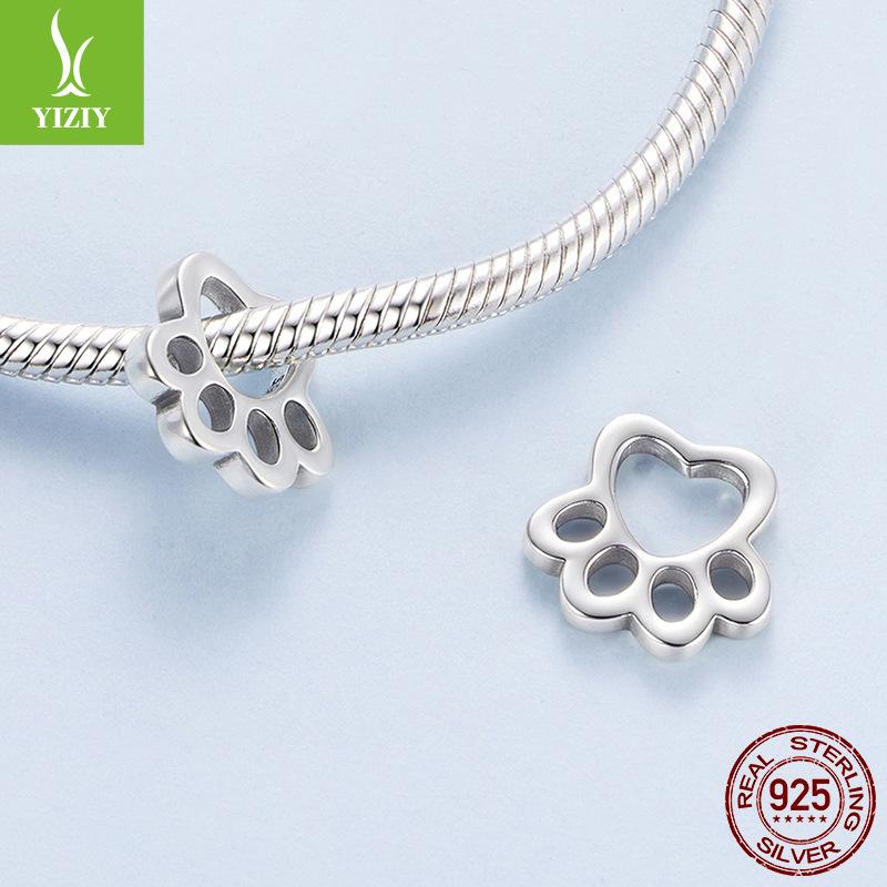 Cute Pet Paw Print S925 Sterling Silver Beads, Warm And Cute Design Diy Charm String Accessories