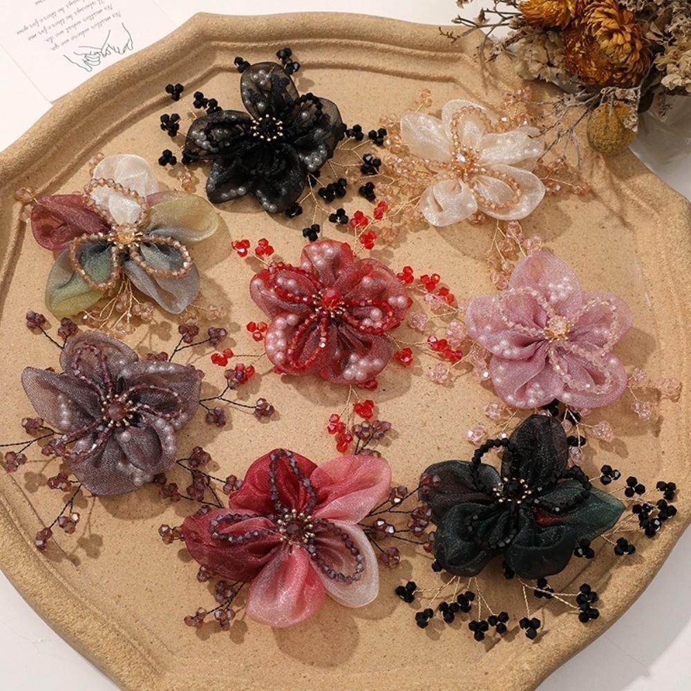Crystal Bead DIY Hair Accessory Sheer Organza Brooch Embellishment Brooch Craft