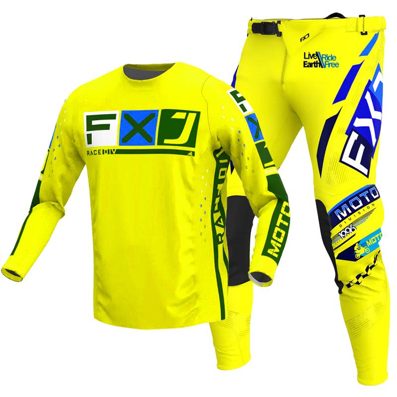 НОВЫЙ 2025 FXJ желтый комплект экипировки для эндуро и мотокросса mx джерси штаны зеленая мотоциклетная одежда mtb carracing костюм Оборудование для бездорожья