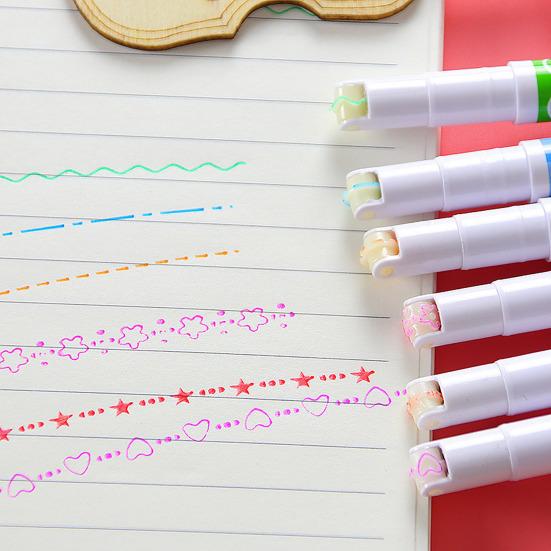 6/12/18Pcs Lace Pen Set Wave Shape Flower Pattern Highlighter Pens Fine Tip Markers Office School Supplies