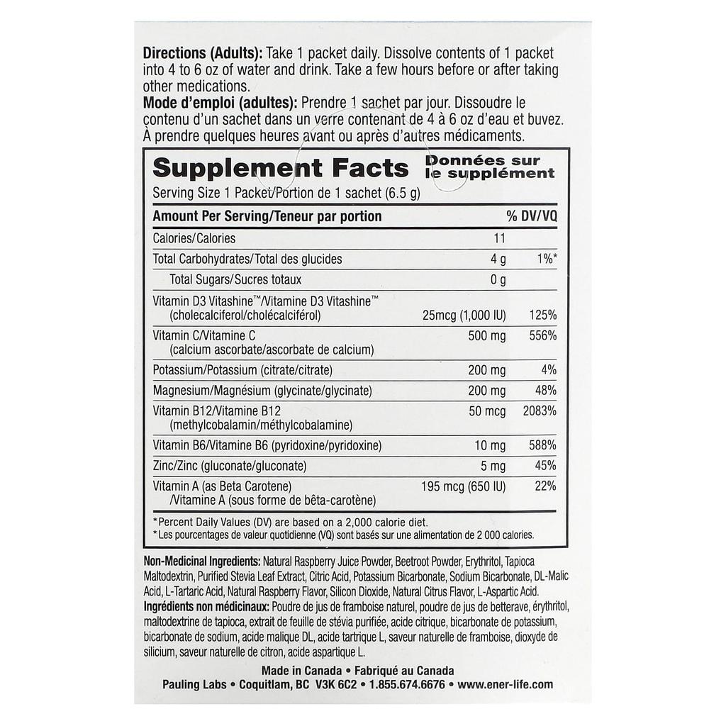 Ener-C, Ener-D, Vitamin D3, Hydration Effervescent Drink Mix, Sugar Free, Raspberry, 1,000Mg, 24 Pack