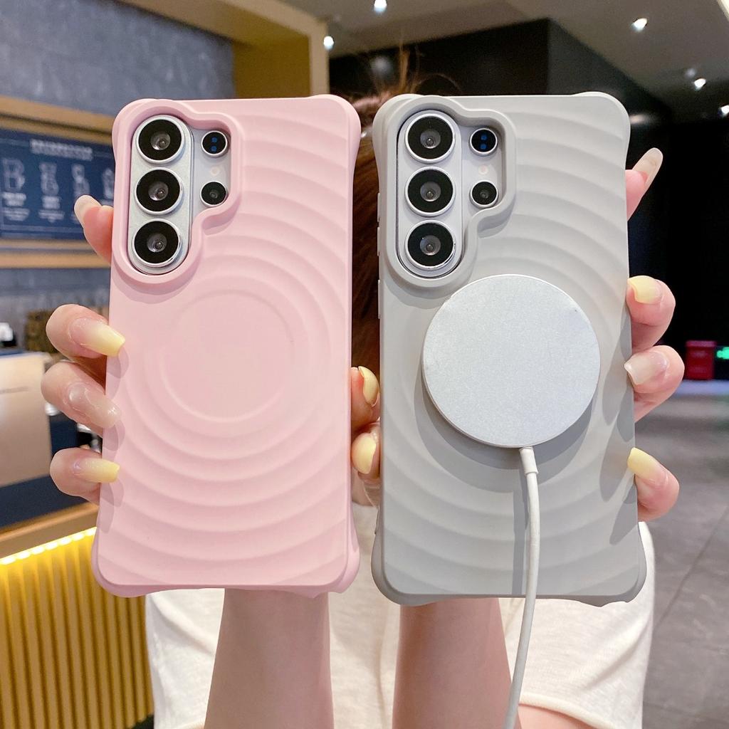 Water Ripple Silicone Soft Phone Case for Samsung Galaxy S26 Ultra S25 Plus S24 S23FE for Magsafe Magnetic Wireless Charge Cover