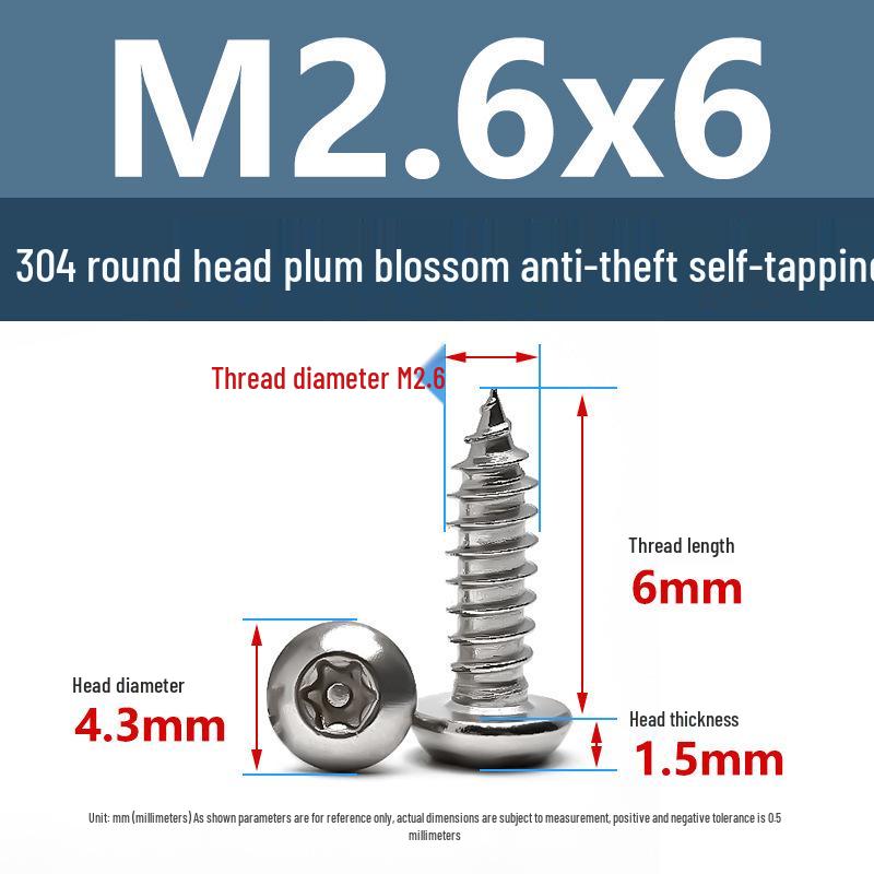 Yigu 304 Anti-Theft Torx Pin Self-Tapping Screws: M2-M5 Round Head, Mushroom Head, Pointed Tail Wood Screws