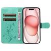 For iPhone 15 PU Leather Cases Flower Pattern Wallet Stand Phone Cover with Strap