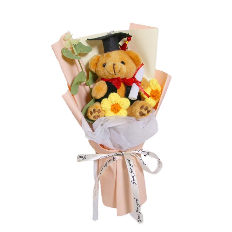 Выпускной сезон вязаный пуховый орнамент бант лента декоративный мультяшный медведь реквизит для фотосессии букет креативный подарок аксессуары