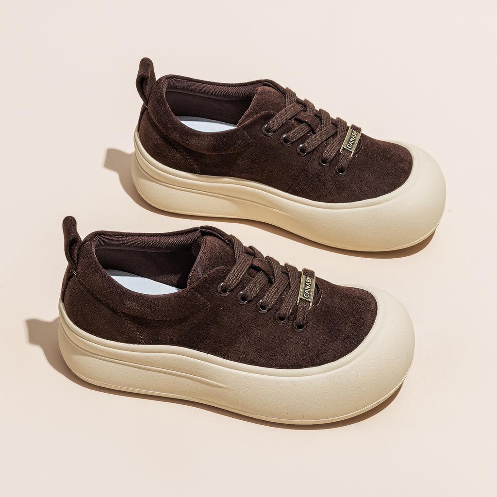 Women's Autumn New Thick-soled Heightening Leather Student Versatile Casual Sports Shoes