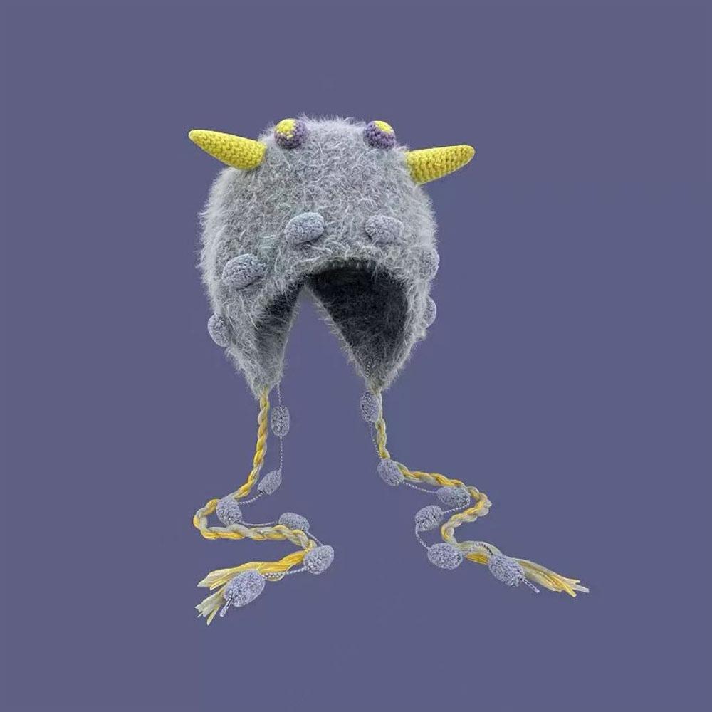 Thick Warm Plush Knitted Hat Ear Protection Pullover Caps Cute Little Monster Hat Autumn Winter