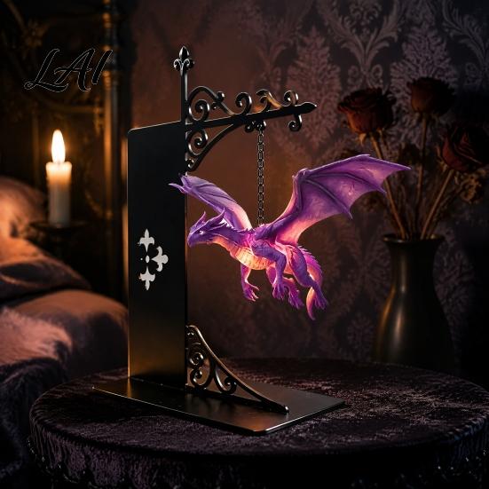 Fantasy Literature Fan Gift Dragon Bookshelf Lamp Retro Flying Light Medieval Style Tabletop Ornament Creative Bookend Light for Library Reading