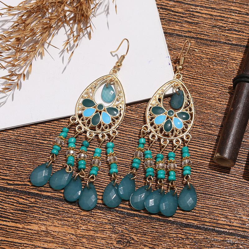 Accessories Bohemian Water Drop Rice Bead Earrings Personalized Long Earrings
