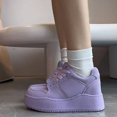 Осенние фиолетовые кожаные кроссовки на платформе для женщин обувь на толстой подошве повседневная обувь женская шнуровка модная уличная обувь для ходьбы
