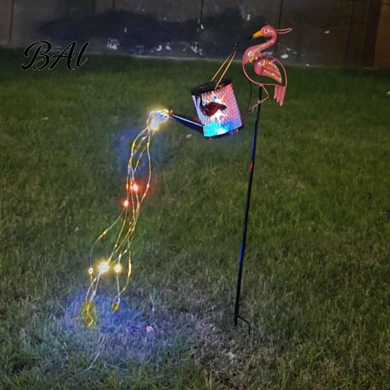 Unique Housewarming Gifts for Gardeners Flamingo Garden Statue with Solar Watering Can Lights, Decorative Iron Outdoor Light Strings Lawn Ornament