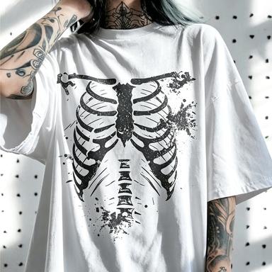 Tshirt Skeleton Ribcage Graphic Print 2026 New Unisex Vintage His And Hers Streetwear Family Matching Shirts For Gothic Style