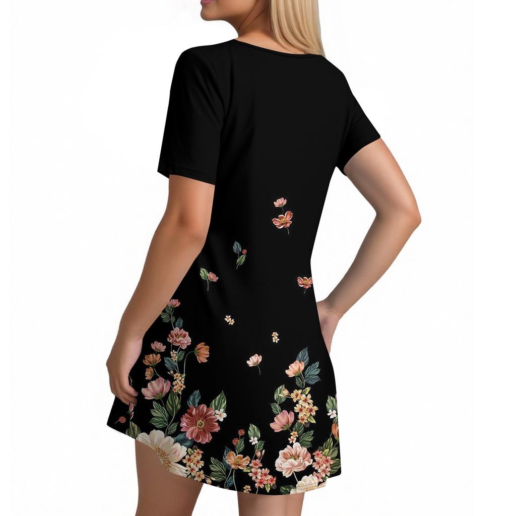 Женское летнее винтажное платье с цветочным принтом, повседневное платье с коротким рукавом и круглым карманом