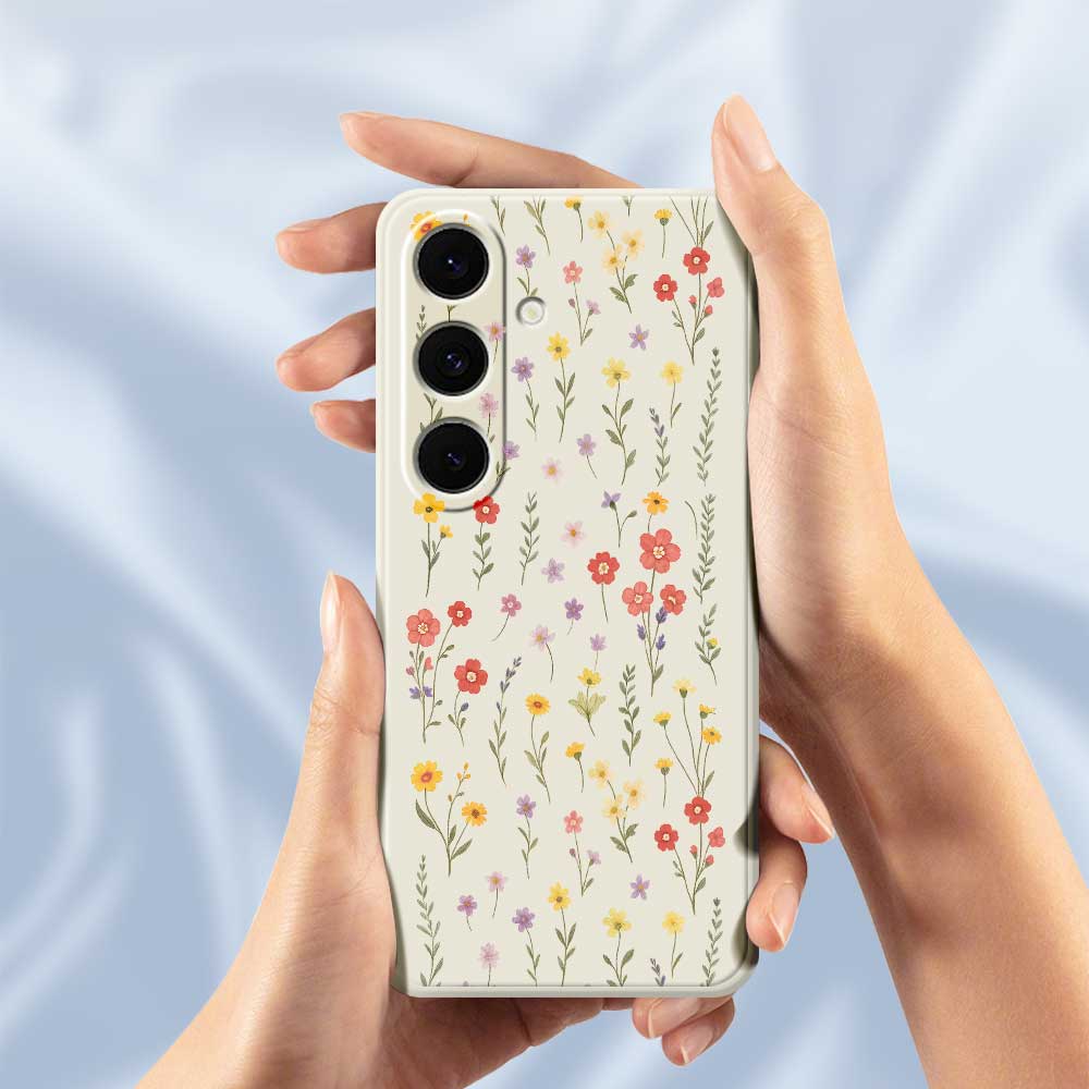 For Samsung Galaxy S24 FE Case Flowers and Grass Pattern Printing Straight Edge TPU Phone Back Cover