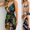 Women Chic Fashion Flower Print Mini Dress Vintage Backless Straps Female Dresses Sling Dress Backless Dress