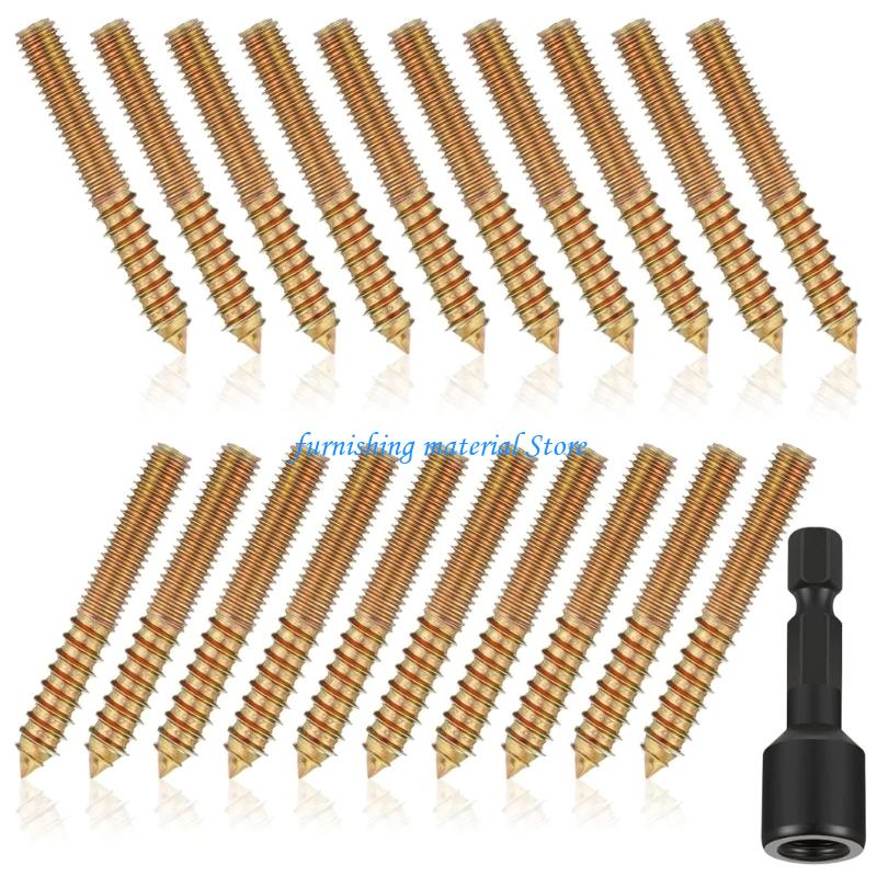Y5GD 20Pcs Carbon Steel Hanger Bolts Tapping Threaded Rod Screws Fasteners for Wooden Stairs Furniture Assembly